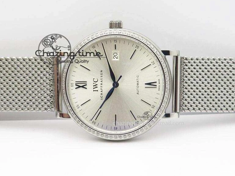 MIROTIME 1225 Portofino SCHAFFHAUSEN SS MKF 1:1 Best Edition Silver Dial Diamond On Mesh Bracelet A Lightweight 7339